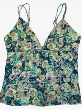 Nanette Lepore Teal Floral V-Neck Swim Cami